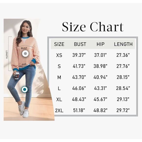 NEW Striped Crewneck Oversized Sweatshirt Pullover Sweater XL - Picture 4 of 6